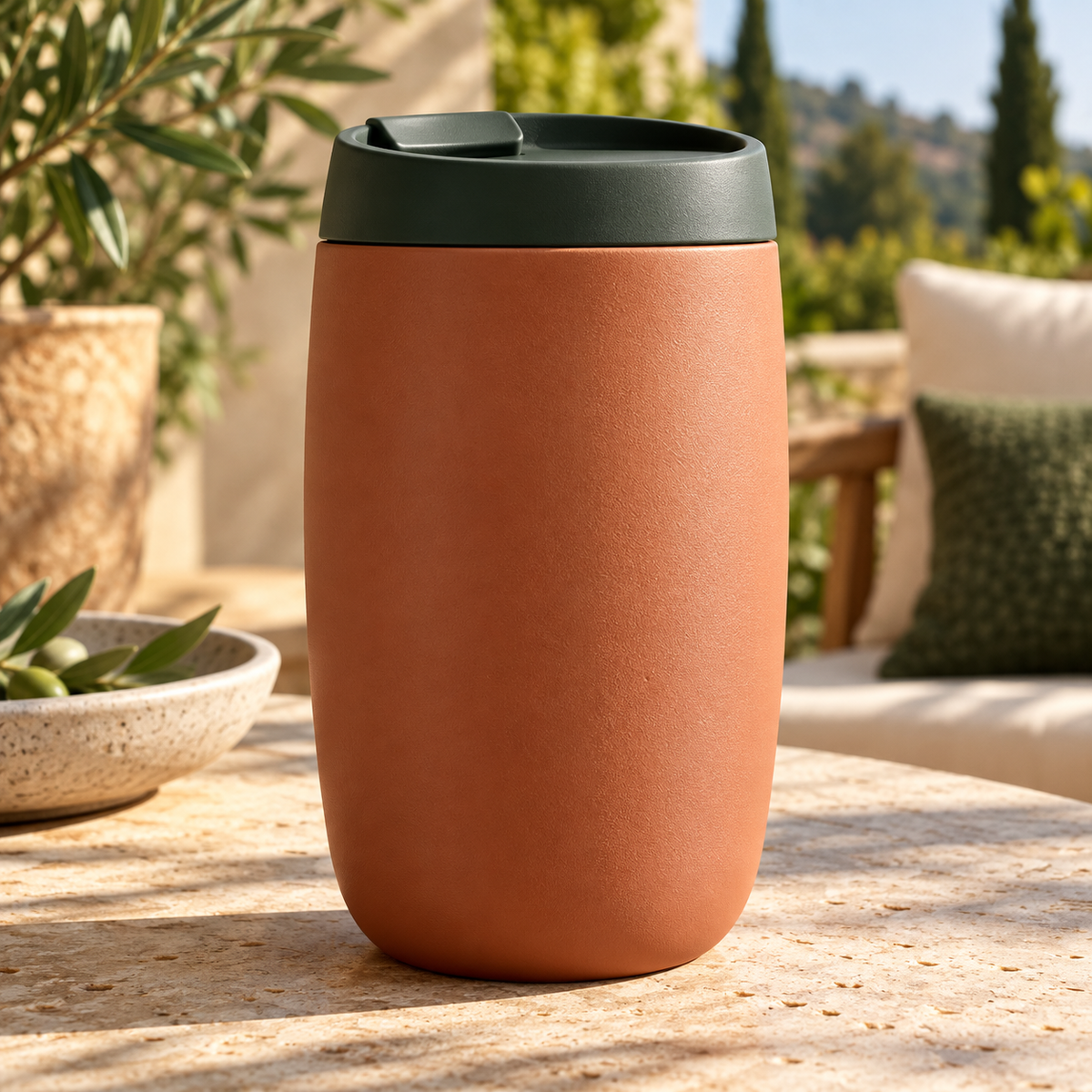 Terracotta Travel Tumbler — original generated design visualization